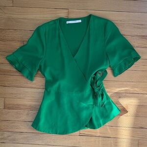 Zara Emerald Green Wrap Blouse with Side Tie